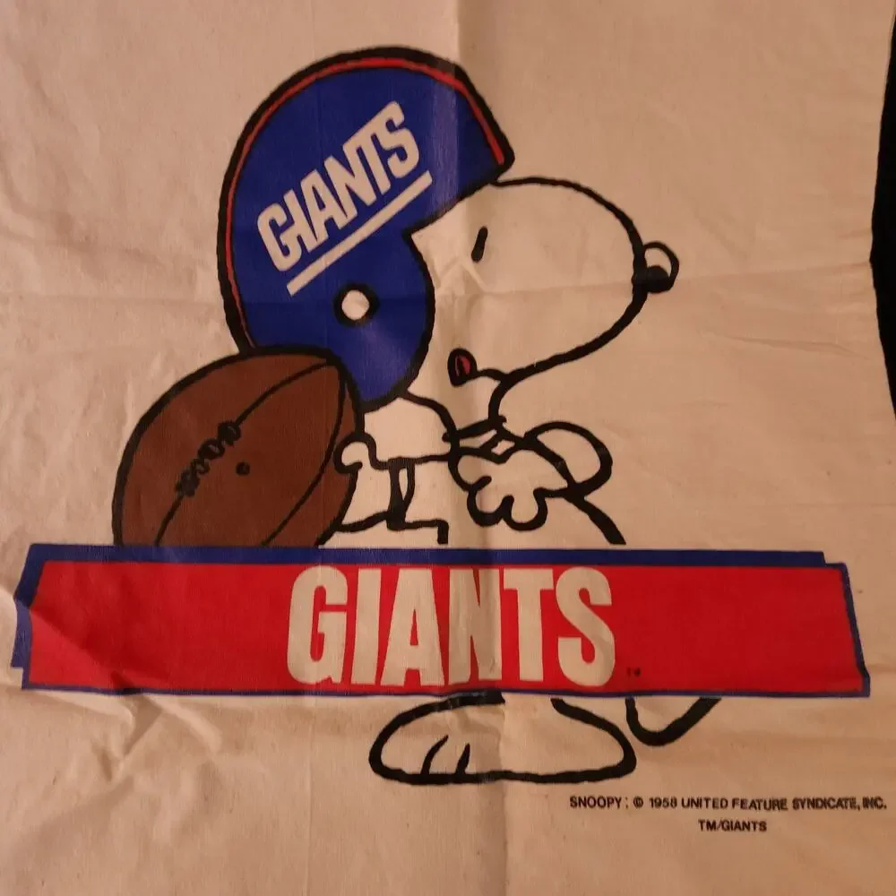 Vintage Snoopy Peanuts NY New York Giants Large Cotton Laundry Pull String Bag